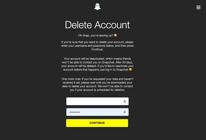 snapchat delete 