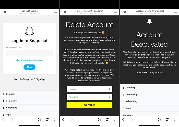 delete snapchat 